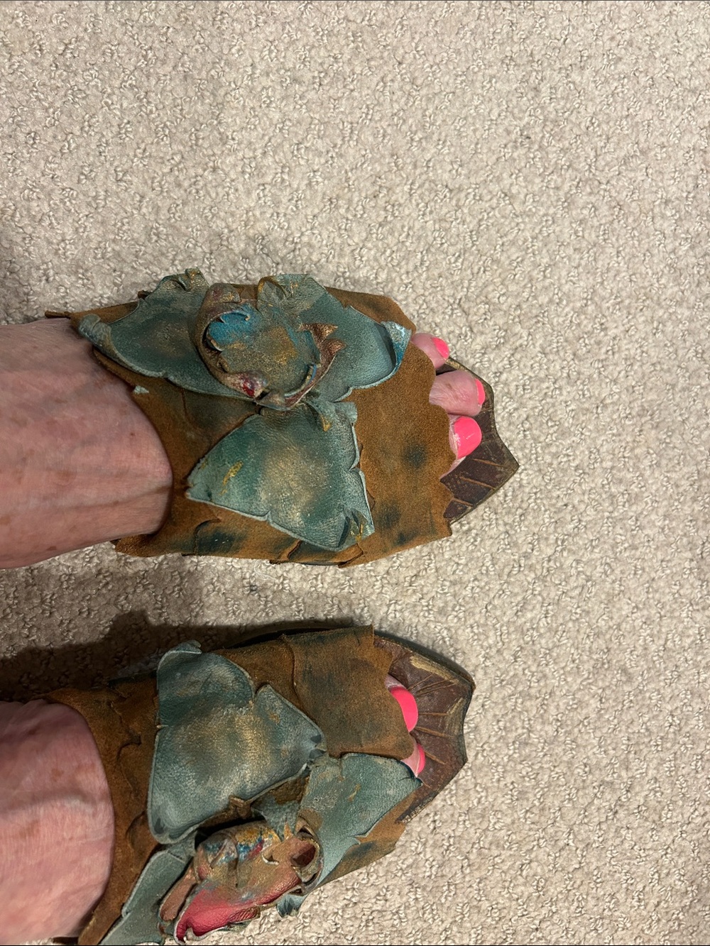 Women handmade Brown and Teal Flower Slip-On Shoes